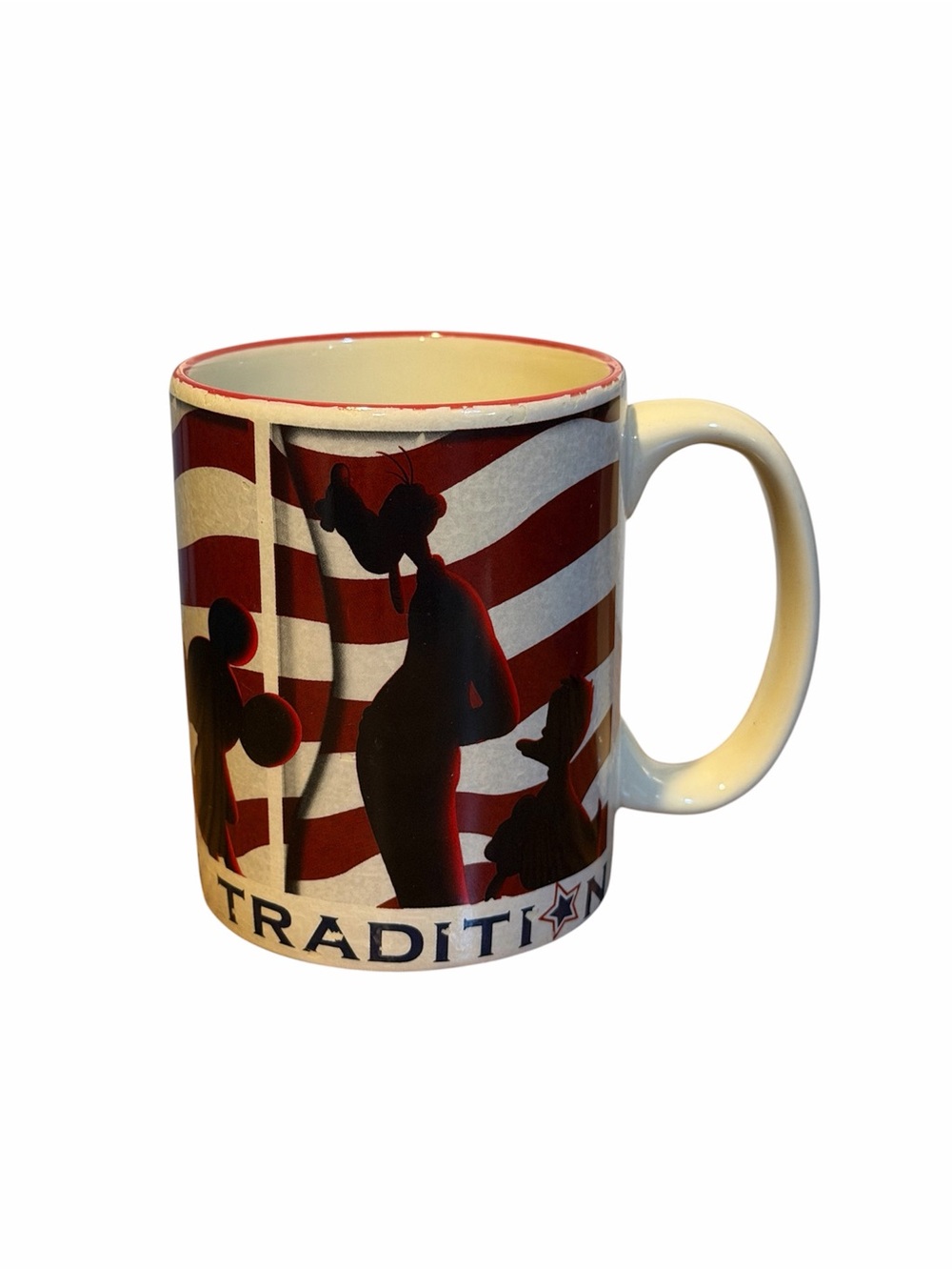 Disney Parks Authentic An American Tradition Coffee Mug Mickey Goofy Donald Flag